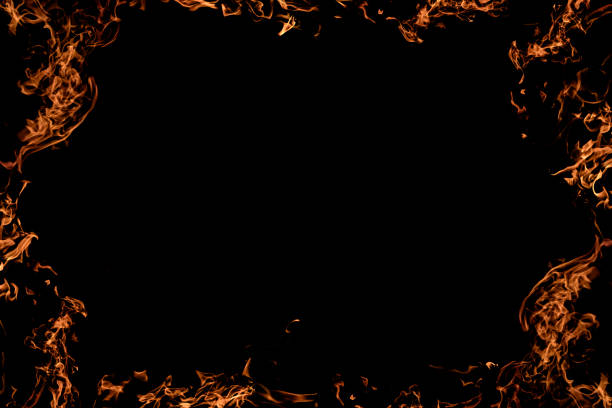black background on fire. a sign for advertising. copy space. fire frame