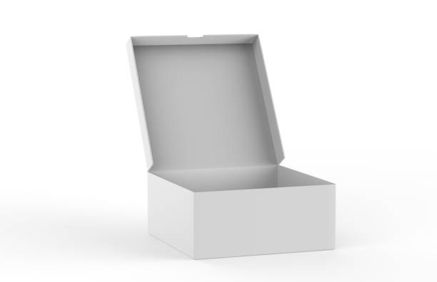 Open packing box on isolated white background, 3d illustration stock photo