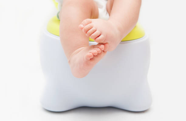 Children's legs hanging down from a chamber-pot