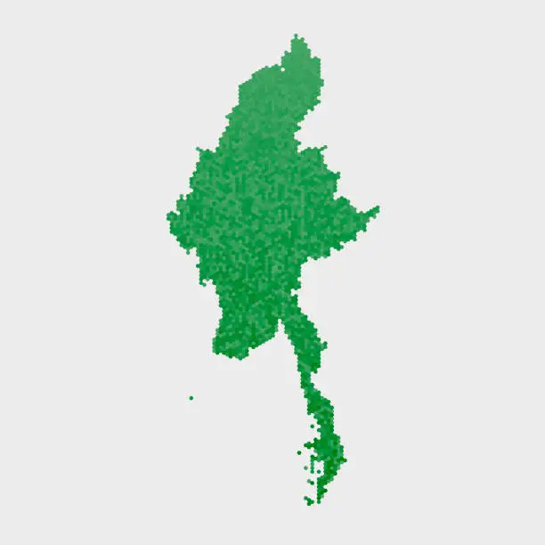 Vector illustration of Myanmar Country Map Green Hexagon Pattern