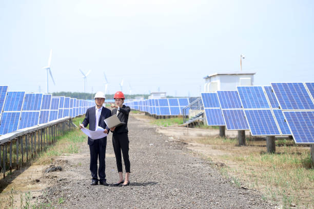 istock Developers visit the photovoltaic power station site 976633356