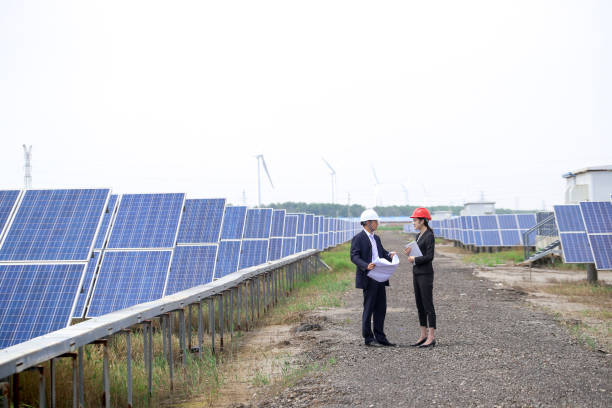 istock Developers visit the photovoltaic power station site 976633364