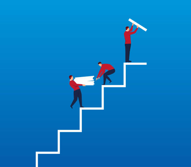 계단을 구축 하는 팀워크 - teamwork business construction confidence stock illustrations