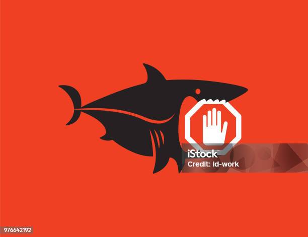 Shark Holding Stop Sign Stock Illustration - Download Image Now - Shark, Fish, Eating