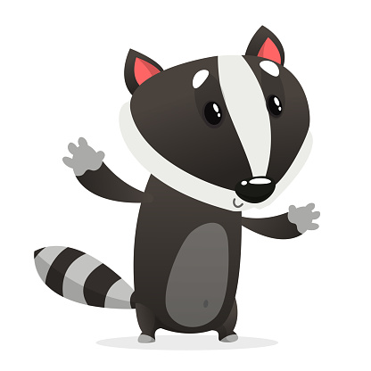 Cute cartoon  raccoon character. Wild forest animal collection. Baby education. Isolated on white background. Flat design Vector illustration