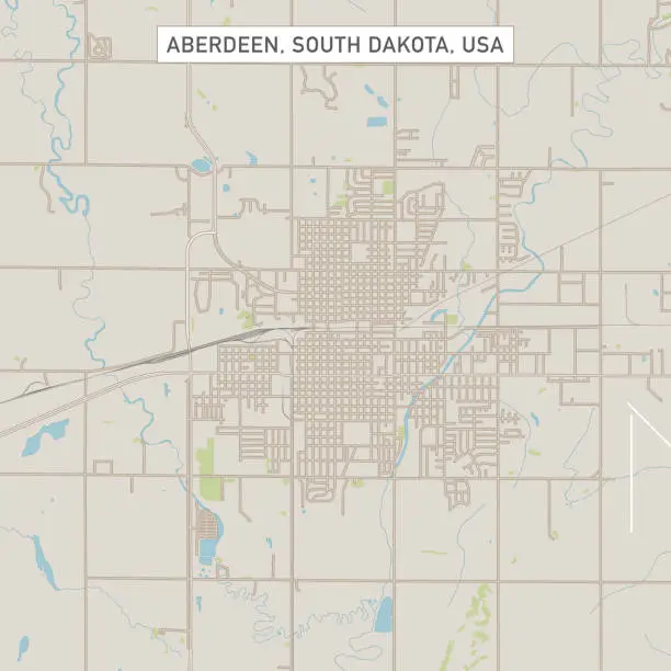 Vector illustration of Aberdeen South Dakota US City Street Map