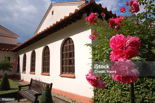Reconstruction Of Roman Villa In Borg Stock Photo - Download Image Now - Archaeology, Bench, Boxwood