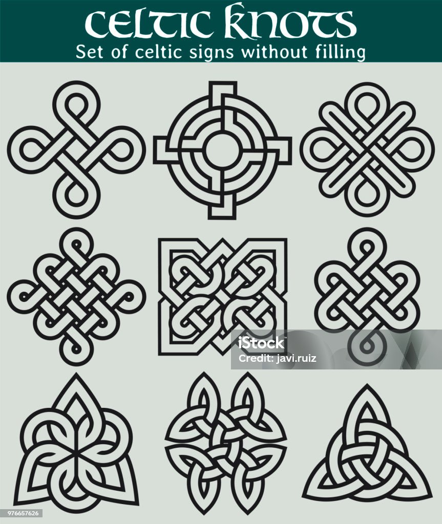 Set of celtic signs without filling 9 symbols made with Celtic knots for use in tattoos or designs. Celtic Style stock vector