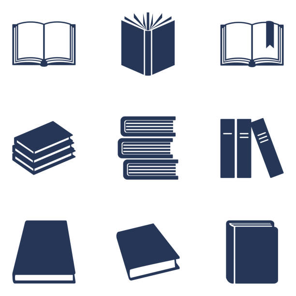 ilustraciones, imágenes clip art, dibujos animados e iconos de stock de vector conjunto de iconos de silueta negra libro. pictogramas de la educación. - open book