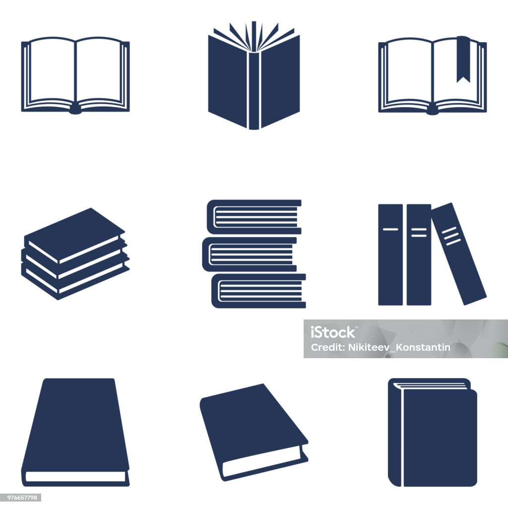 Vector Set of Black Silhouette Book Icons. Education Pictograms. Book stock vector