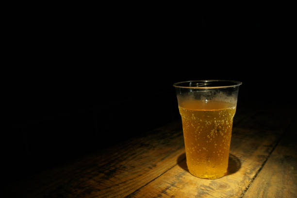 Cold Beer Glass on Old Wood Table
