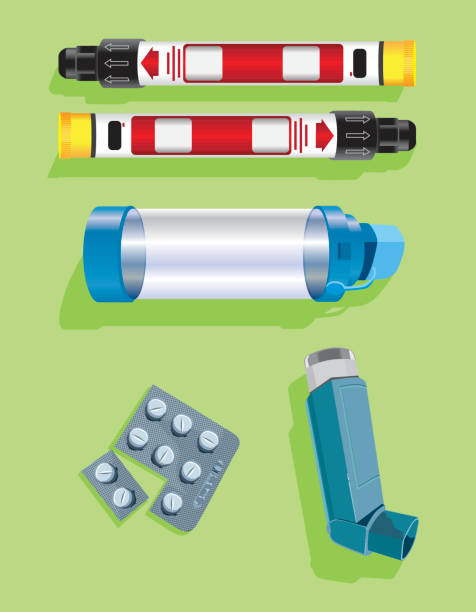 ilustrações de stock, clip art, desenhos animados e ícones de severe allergy / anaphylaxis medical kit with auto injector vector - adrenaline