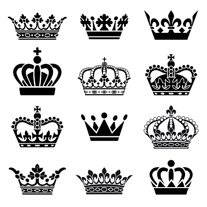 Set of 12 Crown Illustrations. Every crown is isolated on a different layer.