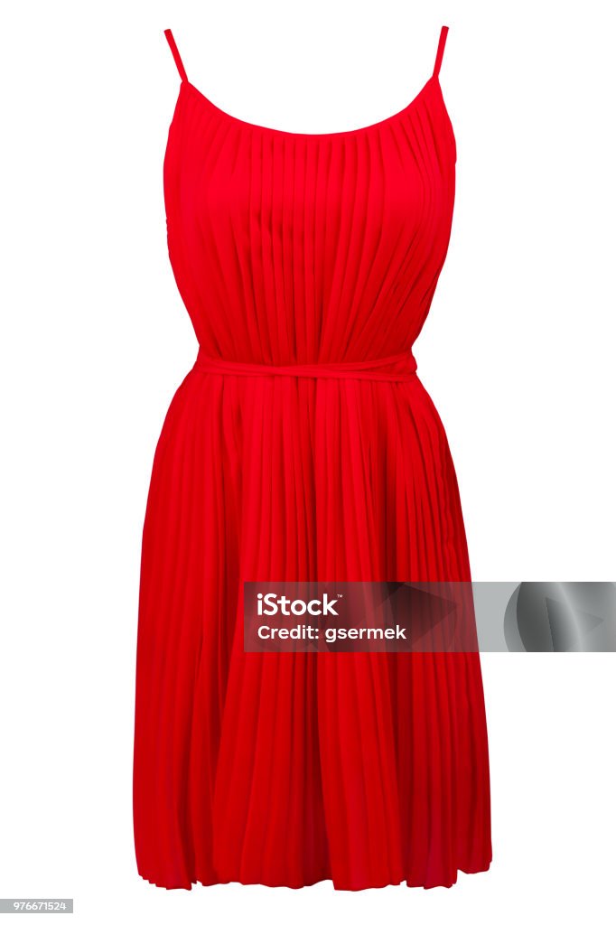 Red pleated dress, isolated on white Dress Stock Photo