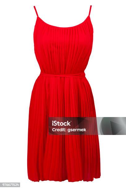 Red Pleated Dress Isolated On White Stock Photo - Download Image Now - Dress, Red, Cut Out