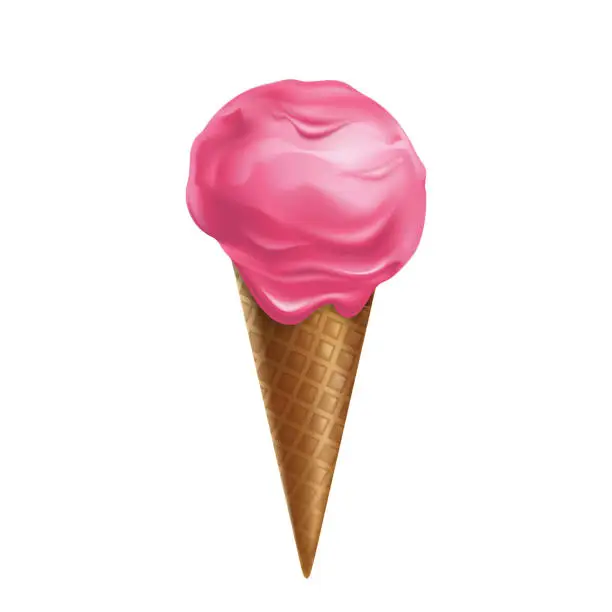 Vector illustration of Vector 3d realistic ice cream in cone