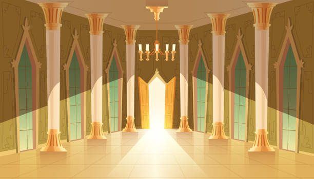 illustrations, cliparts, dessins animés et icônes de salle de château de vecteur, intérieur de la salle de bal royal - inside of indoors castle column
