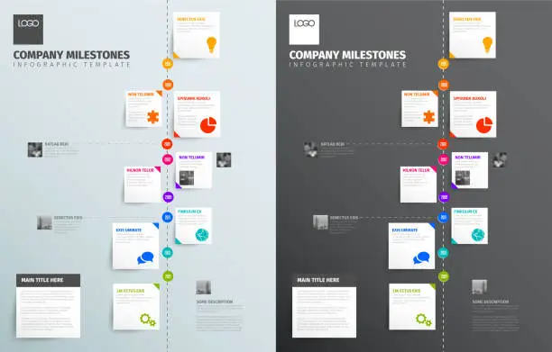 Vector illustration of Simple vertical timeline with some facts, photos and icons
