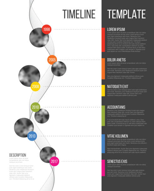 ilustrações de stock, clip art, desenhos animados e ícones de vector infographic company milestones timeline template - vertical