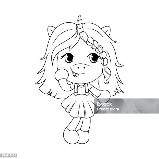 Cute Baby Unicorn Coloring Page For Girls Vector Stock Illustration - Download Image Now - Coloring, Unicorn, Coloring Book Page - Illlustration Technique