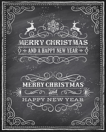Vector Christmas Greeting Card with Chalk drawn 