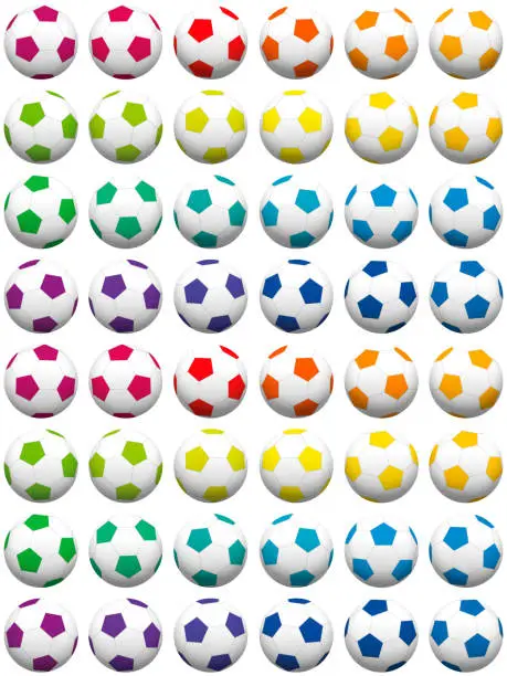 Vector illustration of Colorful soccer ball background, properly sorted. Isolated vector illustration on white background.