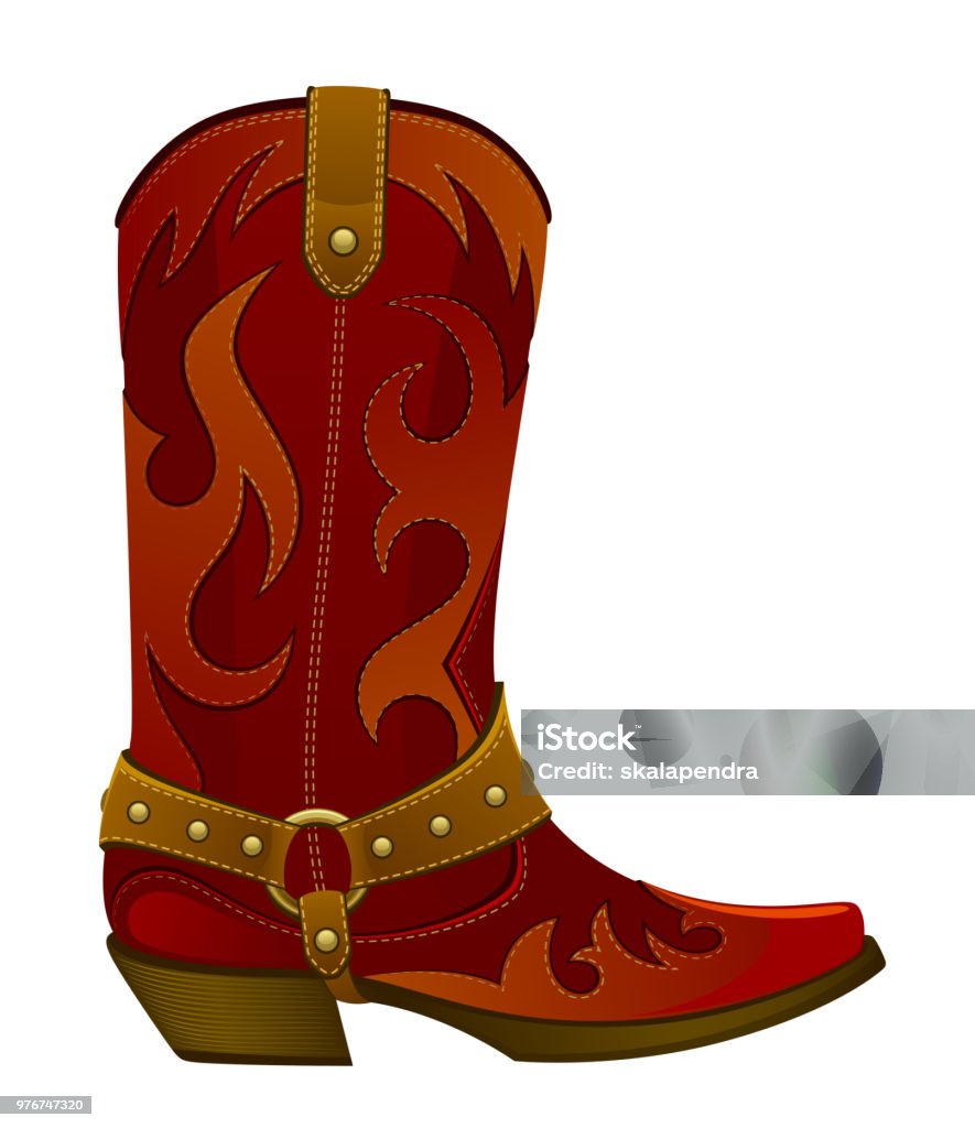 Red leather cowboy boot Red leather cowboy boots on a white background Boot stock vector