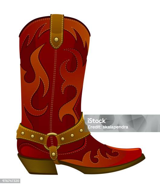 Red Leather Cowboy Boot Stock Illustration - Download Image Now - Boot, Riding, Wild West