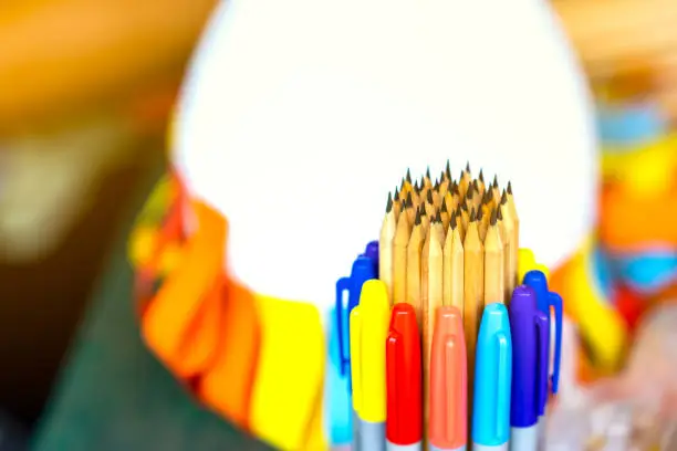 Photo of Pencil pile on blurred background