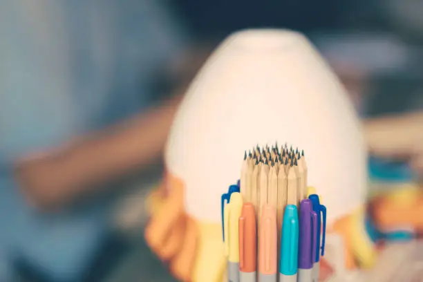 Photo of Pencil pile on blurred background