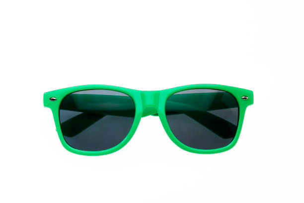 Green sunglasses on white background