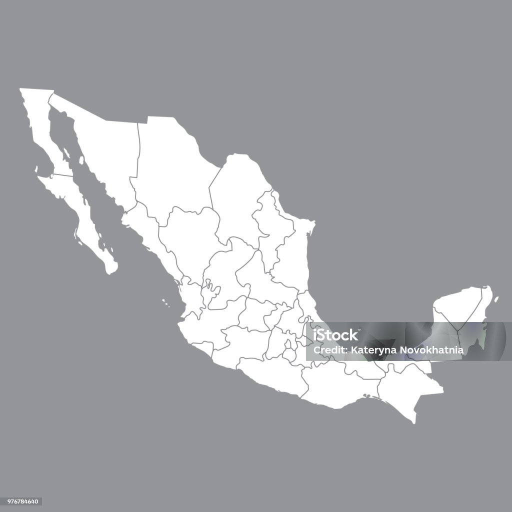 Blank map Mexico. Map of Mexico with the provinces. High quality map of  Mexico on gray background. Stock vector. Vector illustration EPS10. Art stock vector