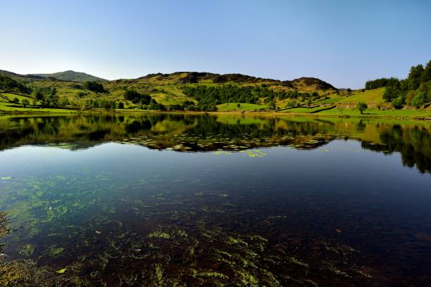 peaceful reflection on the lake - watendlath imagens e fotografias de stock