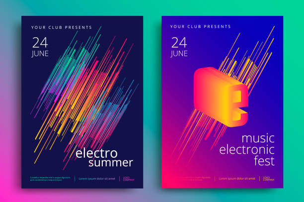 Electronic music fest Electronic music fest and electro summer poster. Modern club party flyer. Abstract gradients music background. dance & electronic music stock illustrations