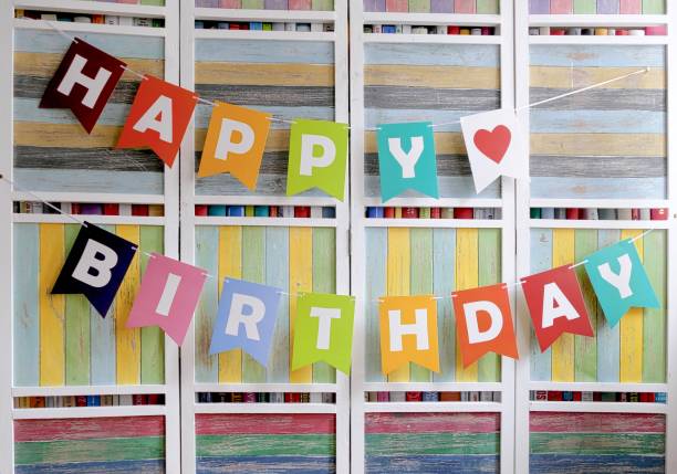 Happy birthday text on shabby chic wall