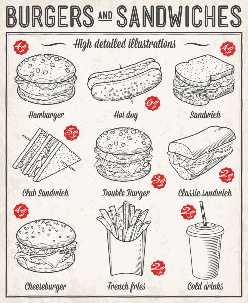 illustrations, cliparts, dessins animés et icônes de illustrations de fast food - club sandwich picto