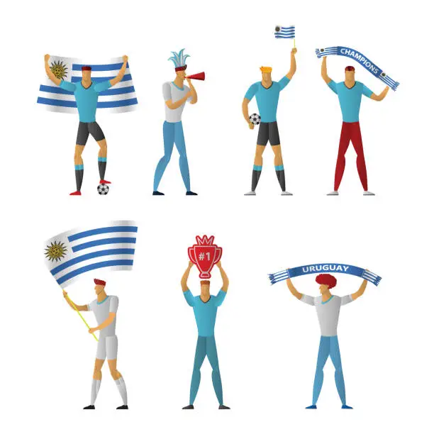 Vector illustration of Uruguay football fans Cheerful soccer