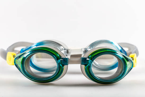 swimming goggles on starting block.