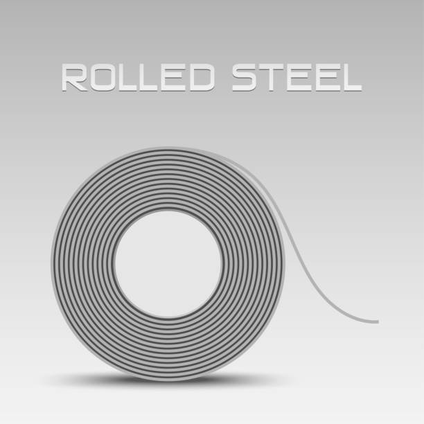 Rolled steel straps coil side view, Steel plate metal sheet industry, flat icon vector Rolled steel coil, steel sheet coating outer layer stock illustrations