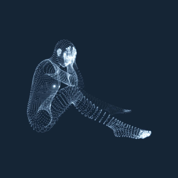 istock Man in a Thinker Pose. 3D Model of Man. Business, Science, Psychology or Philosophy Vector Illustration. 976850808