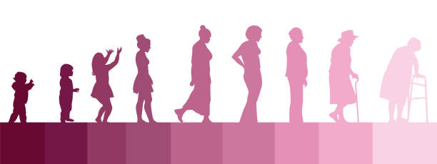 Life Is An Adventure Vector illustration of a woman's lifetime change silhouettes stock illustrations