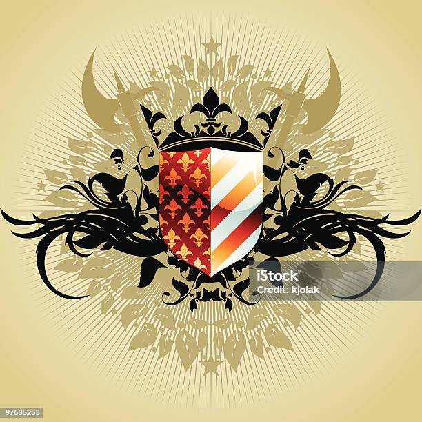 Средневековая Heraldic Shield — стоковая векторная графика и другие изображения на тему Без людей - Без людей, Векторная графика, Викторианский стиль