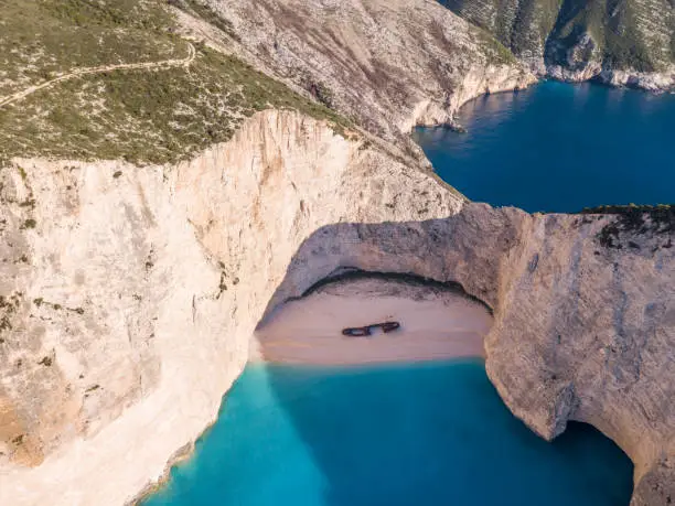 Photo of Aerial view of Navagio or Shipwreck Beach on the coast of Zakynthos, Greece