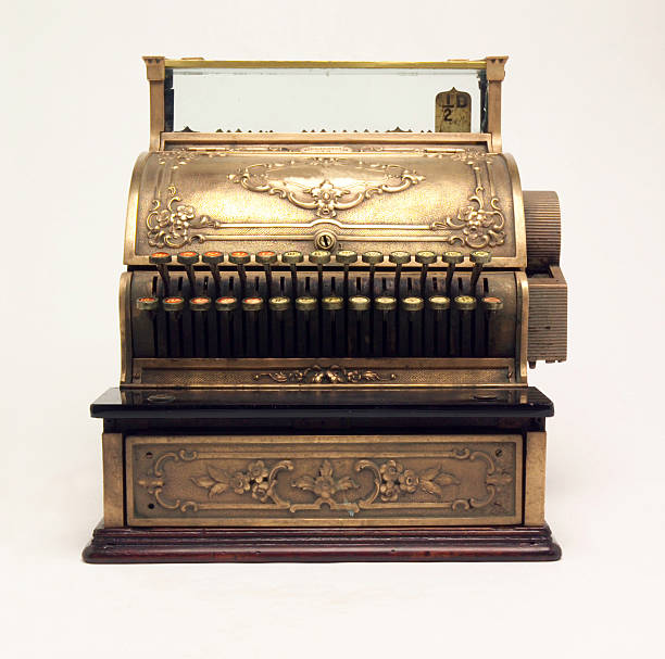 Old, antique cash register, early 1900, metal, beautiful ornaments 