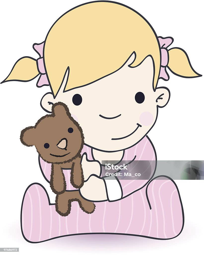 Baby Mädchen mit Teddybär - Lizenzfrei 2-3 Jahre Vektorgrafik