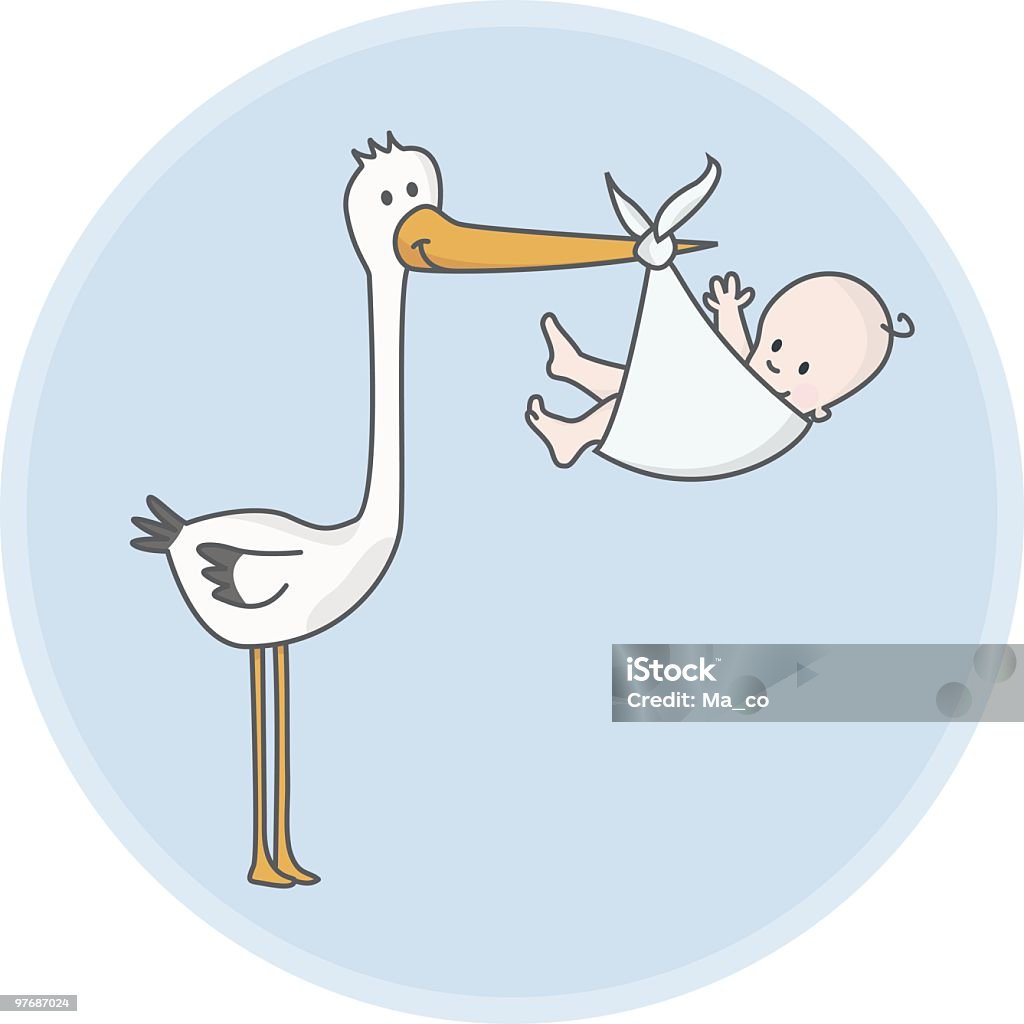 Storch mit niedlichen Neugeborenen Babys – Jungen - Lizenzfrei Baby Vektorgrafik