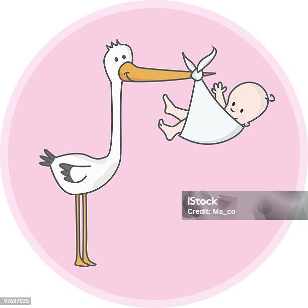 Storch Mit Niedlichen Neugeborenen Babys Mädchen Stock Vektor Art und mehr Bilder von Baby - Baby, Winken, Farbbild