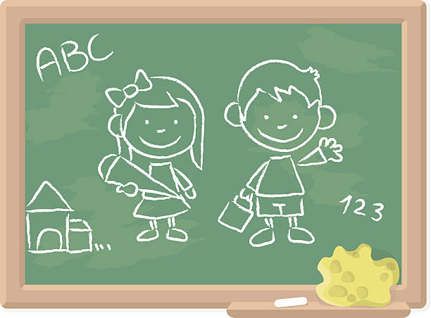 illustrations, cliparts, dessins animés et icônes de école commence tableau dessin - alphabet blackboard text child