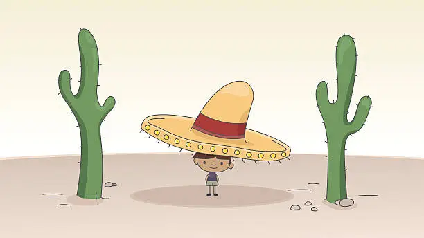 Vector illustration of Sombrero makes a good cool shadow in desert / cartoon