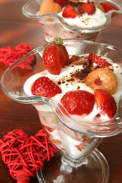 istock Yogurt dessert with wicker hearts 97687197